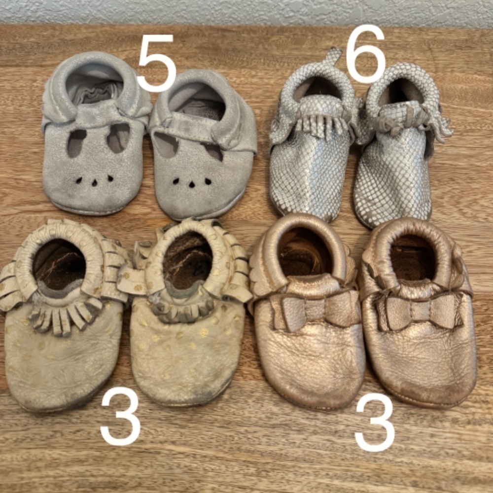 Freshly Picked Moccasins, 4 pairs sizes 3, 5, and 6